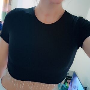 SHEIN Black Crop Top with Beaded Hem